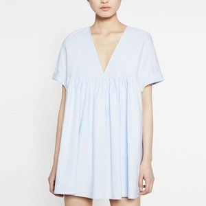 Zara Trafaluc Light Blue Poplin Romper Dress